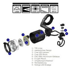 Giant Beleuchtung / Recon-E HL150 - Mit Fernlicht StVZO - Zulassung / 250lm - 800lm / Side Mount Halter Und Giant Kabel Im Lieferumfang Enthalten -Fahrradladen giant beleuchtung recon e hl150 mit fernlicht stvzo zulassung 250lm 800lm side mount halter und giant kabel im lieferumfang enthalten5